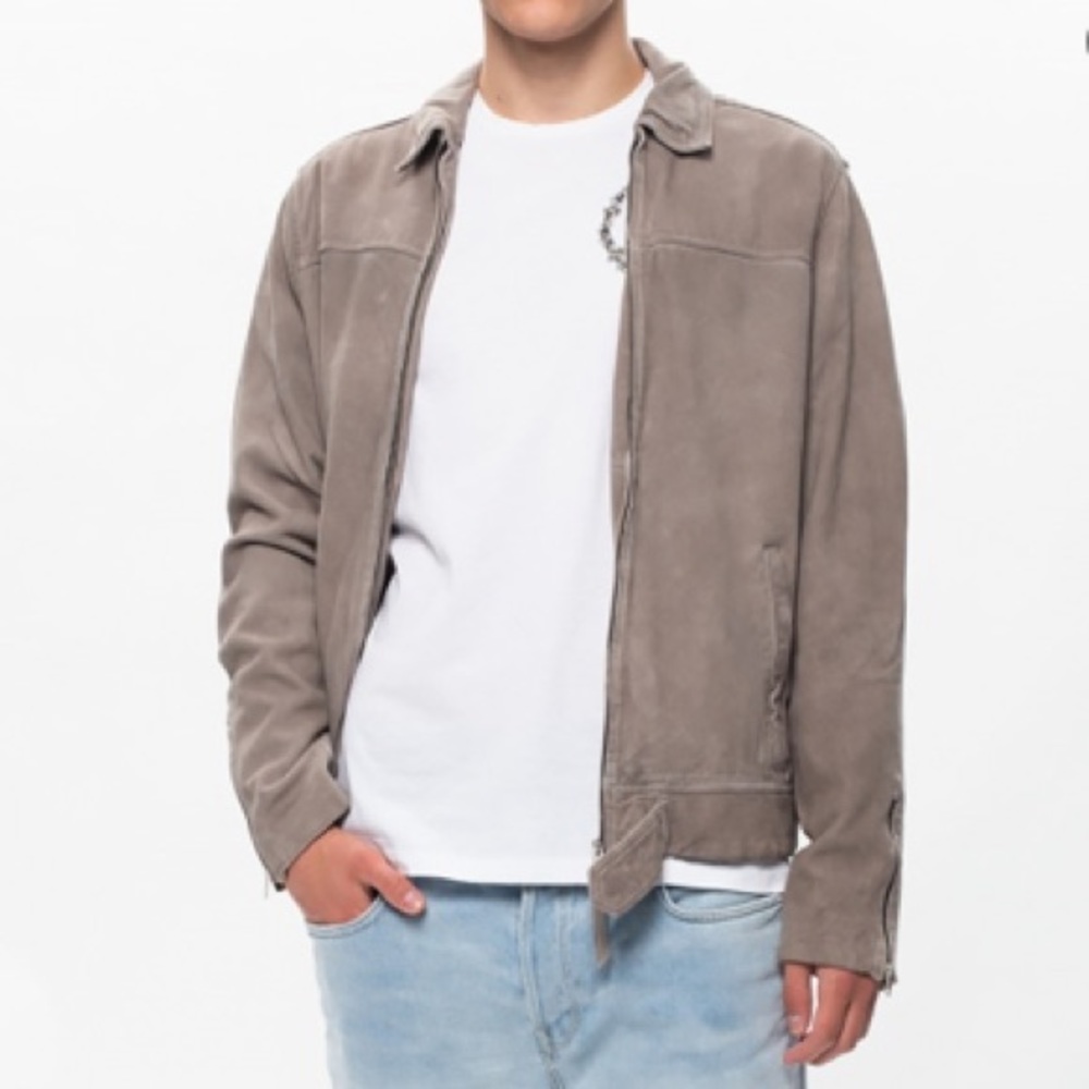 Mens All Saints Hampden Suede Jacket, grey, size M